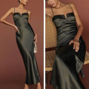 NEW Reformation Brie Silk Maxi Dress - Pine Tree Gray